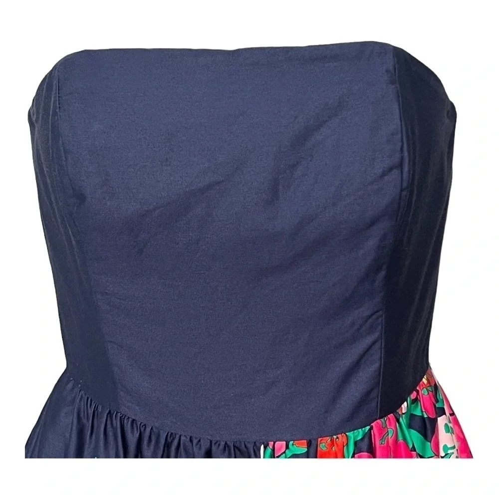 Lilly Pulitzer Lottie Strapless Mini Dress 00 Navy Sateen Floral Corset Cotton - Picture 3 of 6